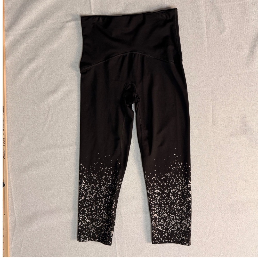 Spanx Booty Boost Black Silver Metallic Speckled High Waisted Leggings Small S/P